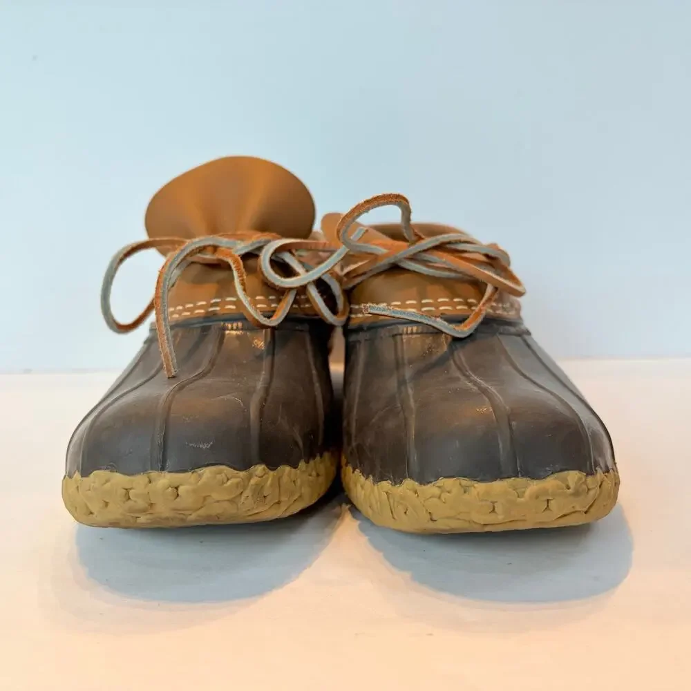 LL Bean Rubber Moc Low Duck Boots Men's 8M Brown Leather Rubber Waterproof